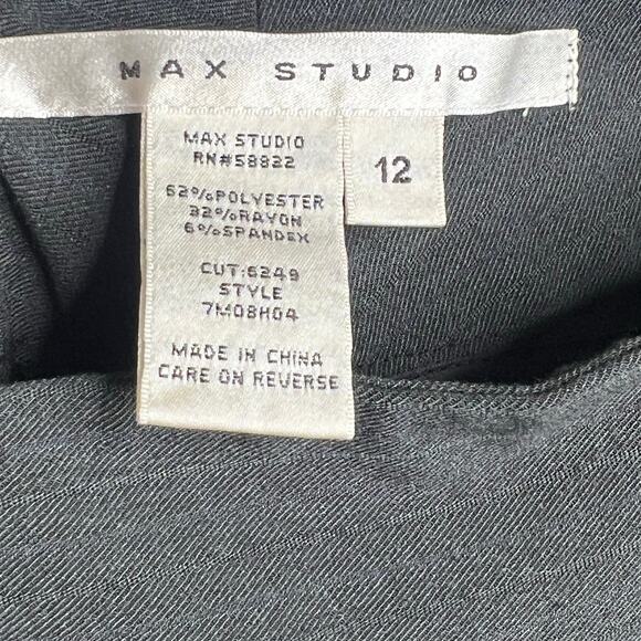 MAX STUDIO Pinstripe Twill Wide Leg Pants High Rise Stretch Black White Size 12 - Picture 9 of 10